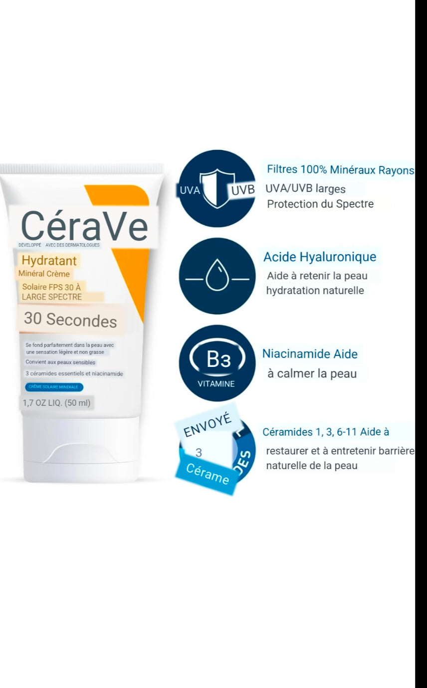 Crème Solaire Hydratante CeraVe SPF 30 – Teinte Transparente